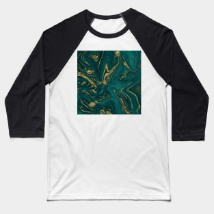 Gold Faux Glitter & Teal Green Marble Abstract Art Baseball T-Shirt